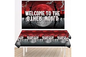 Welcome to an Other Side Backdrop and Tablecloth, 146x98cm/4.79x3.22ft Weird Invert Theme Birthday Banner Backdrop with 137x2