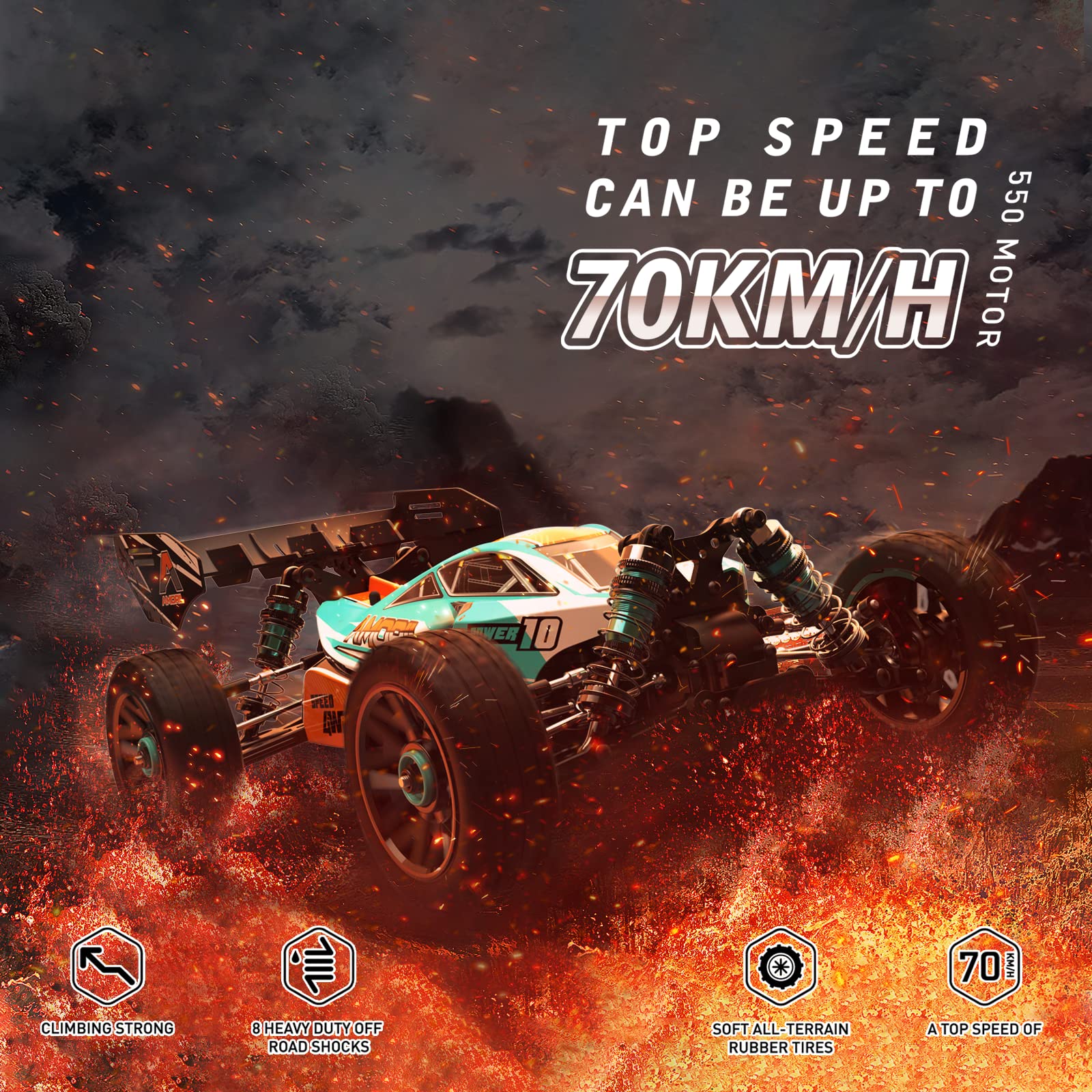 AMORIL 1:14 Fast RC Cars for Adults,Max 70+KMH Hobby Remote Control Car,4X4 Monster Truck Racing Buggy,Electric Vehicle Toy for Kids with Oil Shocks,Metal Parts