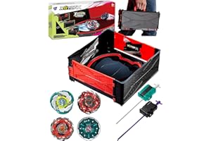 Desamvap ﻿Foldable Portable X Stadium Battle Arena Set, 4 Metal Fusion Attack Spinning-Top Toys with 2 Two-Way Launchers Combat Battling Game Toys Birthday Travel Gifts for Kids Ages 6+