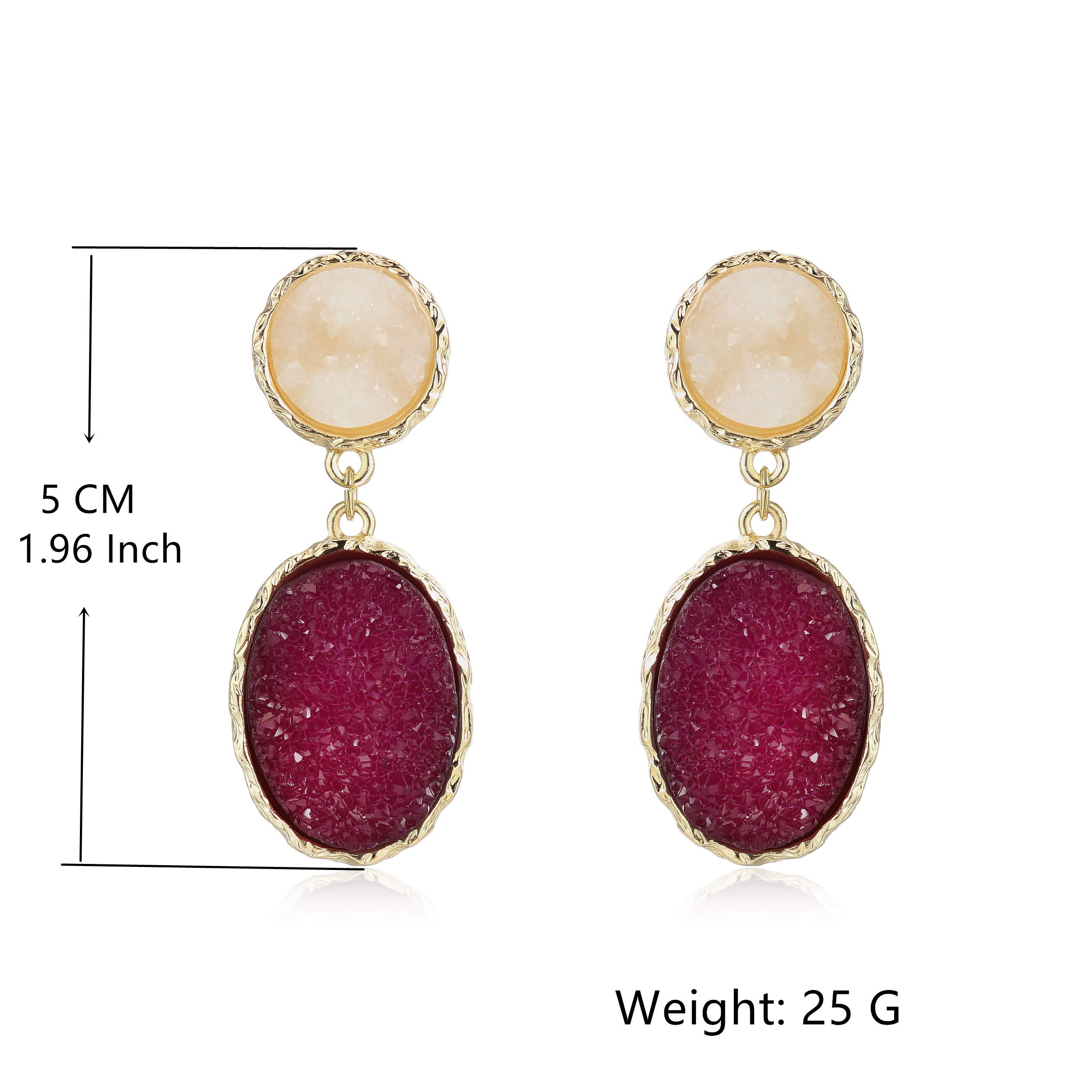 MVCOLEDY Resin Earrings Bohemian Style Drop Dangle Earrings Druzy Stud Earrings for Women Fashion Jewelry (Purplish Red)