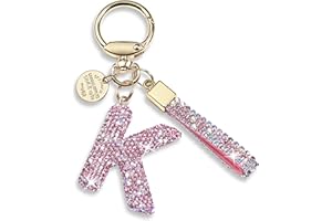 JINGUAZI Pink Blue White Initial Letter Keychain Gift for Women Girls Bling Sparkly Cute Backpack Car Key Accessories Lanyard