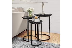 Lavish Home Nesting Tables - Set of 3 Round Side Tables for Living Room, Bedroom, or Home Office - Faux Marble End Table Set - Modern Living Room Furniture (Black)