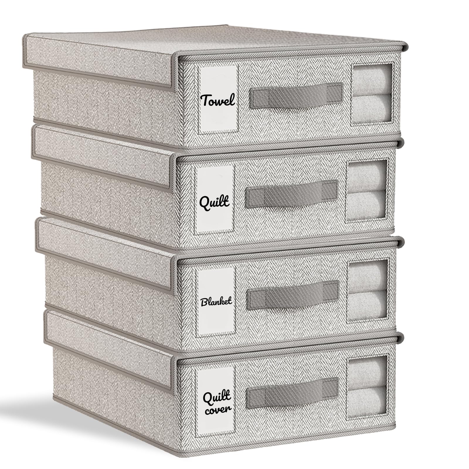 Photo 1 of Bed Sheet Organizers and Storage 4 Pack, Foldable Linen Closet Organizer Under Bed Storage Containers with Window and Handle, Storage and Organization for Blanket, Duvet Cover Set, Bedding Sheets