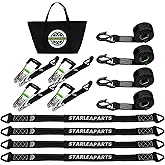 Car Trailer Tie Down Straps with Relfective - 2" x 144" Car Tie Down Straps for Trailer - 10,000LBS Break Strength Tire Straps for A Car Trailers with 4 Axle Straps for Truck,UTV, Powersports (4PK)