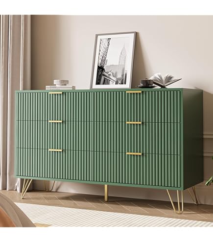 Amazon.com: RIHHA Teal Blue 6 Drawer Dresser – Modern Storage Chest with  Gold Handles, 54