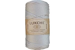 LUKCHE Polyester Macrame Cord 2mm x 125 Yards, 100% Polypropylene Premium Macrame Rope, Colorful Yarn Crochet Macrame Bag Craft for Wall Hangers, Bags, Bottom Plates, Carpets (Beige, 1 Skein)