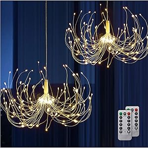 HEJOR Battery Chandelier 2 Pack, Firework Lights Starburst Light 180 LEDs | Battery Operated Fairy Light | Hanging Decorative Lights for Party Garden Patio Bedroom,DIY Indoor/Outdoor Using