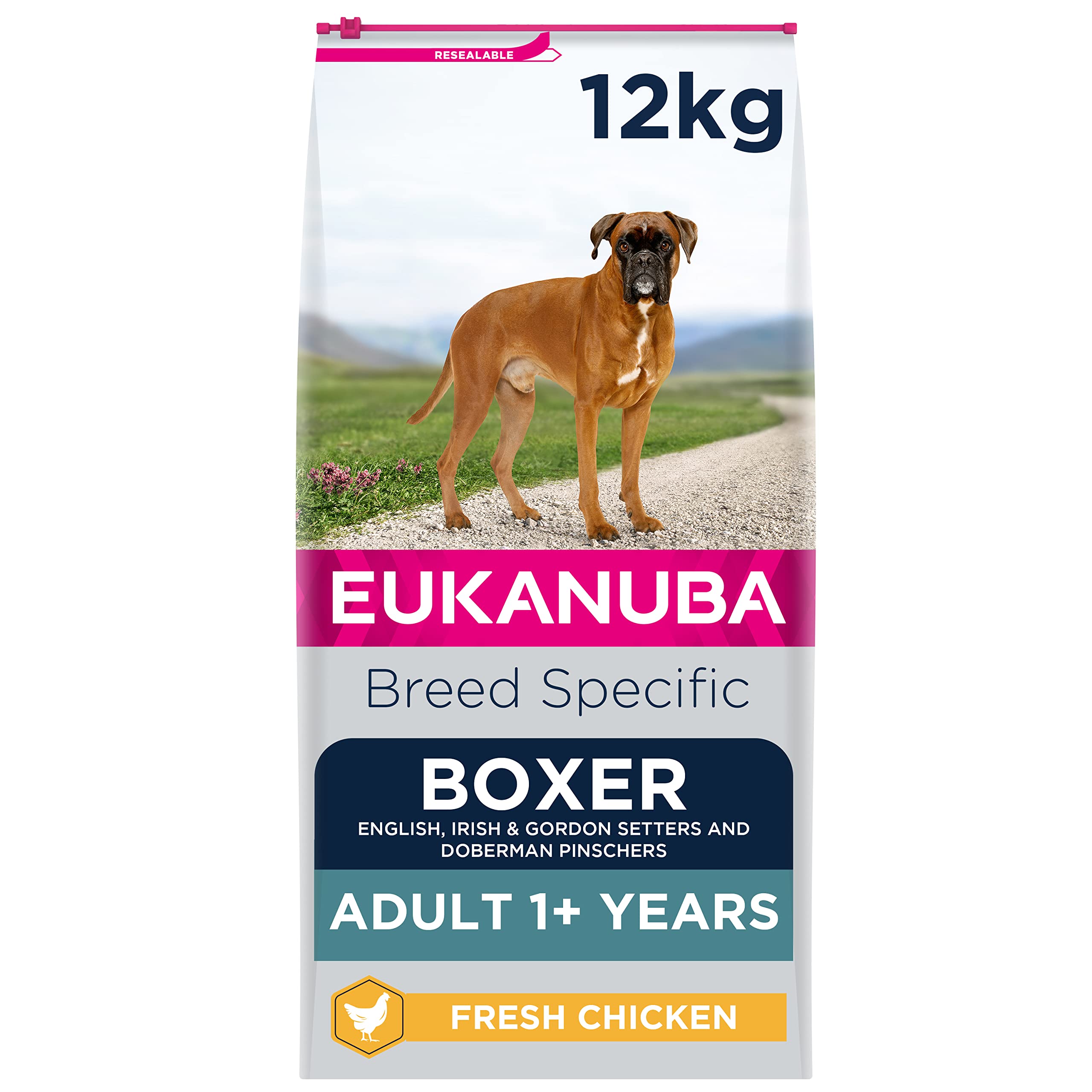 Eukanuba Complete Dry Dog Food for Adult Boxer Breed Types with Fresh Chicken 12 kg