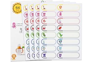 COOWAYZE Name Labels for Kids Stuff School Supplies, Waterproof Daycare Labels for Baby Bottles, 64 PCS Water Bottle Label, Name Stickers Tags for Kids Daycare Essentials Self-Laminating, Dishwasher Safe