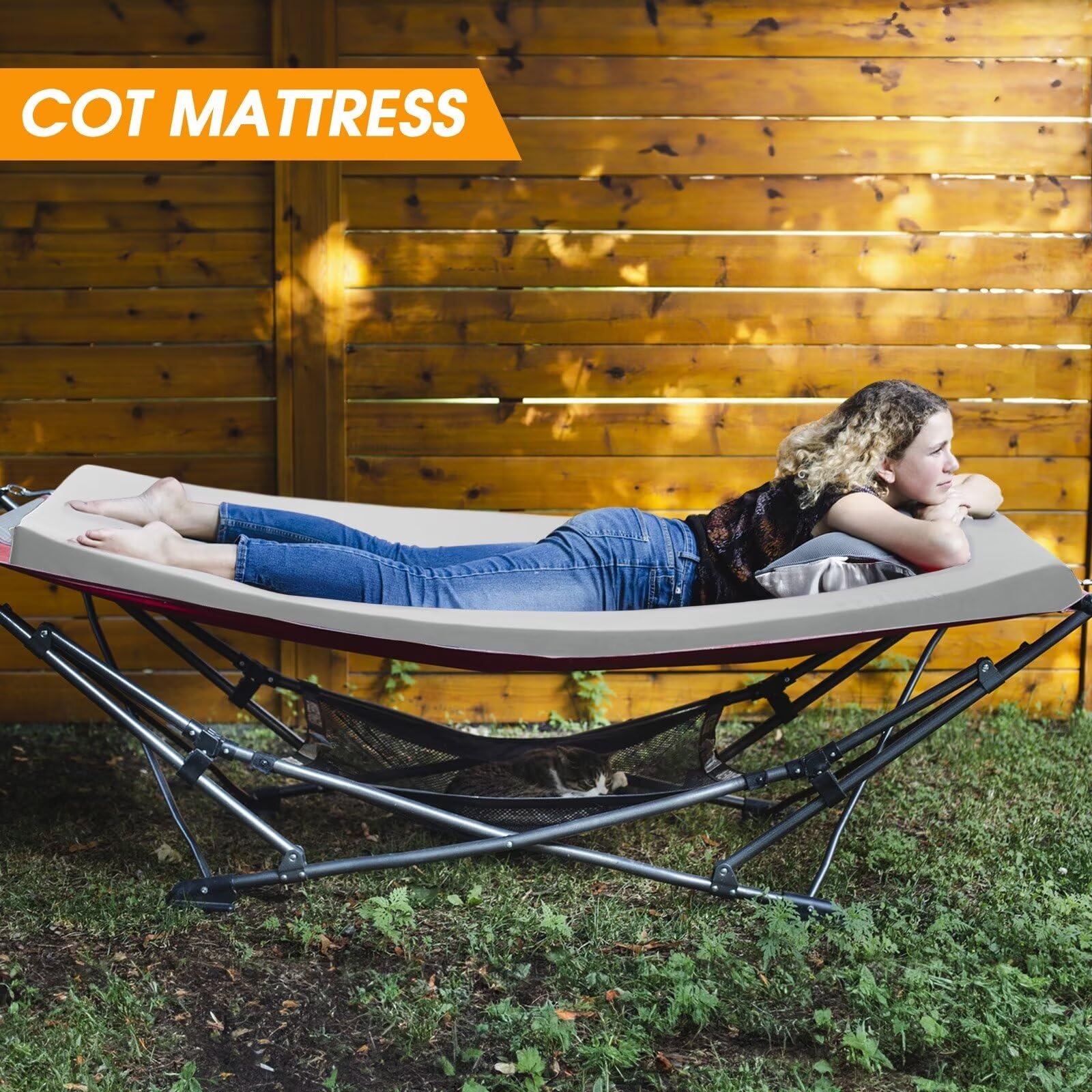 CYMULA Camping Cot Mattress 2in Memory Foam Sleeping Pad,Soft Warm Non-Slip Camping Mattress Topper with Retaining for Adults,Portable Roll up Pad for Travel(75 x30)（only Mattress）