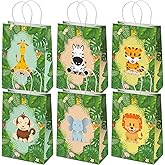 Gersoniel 24 Pieces Safari Goodie Bag Safari Jungle Party Favor Bags with Handles for Kids Birthday Jungle Woodland Gift Bags for Birthday Baby Shower Party Supplies (Classic Style)