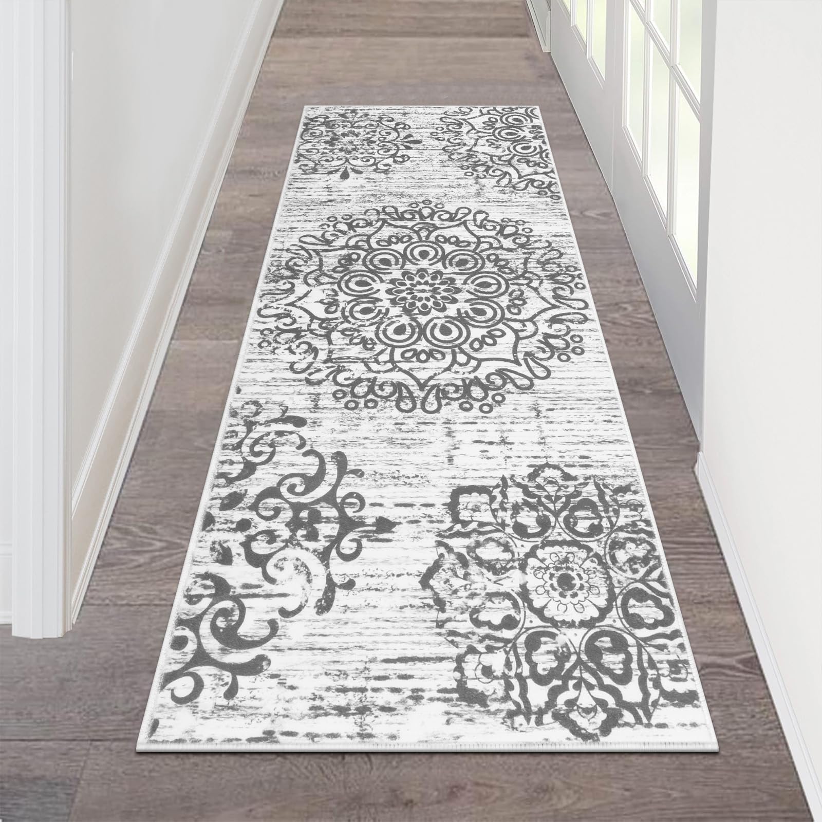 HEBE Hallway Runner Rug 2'x5' Washable Vintage Distressed Area Rugs Non Slip Laundry Rug Runner Boho Floor Carpet Runners for Hallways Entryway Laundry Room Kitchen Bathroom Image