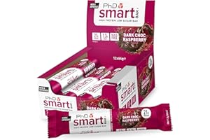 PhD Nutrition Smart Plant Bar Low Calorie, Low Sugar Vegan Bar/Protein Snacks, 20g of Plant Protein, 64g Bar(12 Count, Dark C