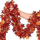 50Ft Fall Maple Leaves Garland Decorations Glitter Tinsel Leaf Thanksgiving | Tree Autumn Mantle Bedroom Office Classroom Party Indoor Outdoor Holiday Home Orange Decor