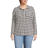 Lands' End Women's Plus Size Print Anyweather Fleece Shirt Jacket 3X Ivory Latte Plaid