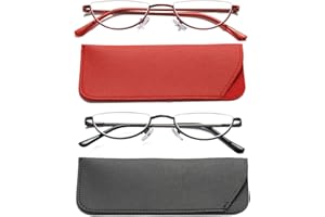 Viseng 2 Pack Vintage Alloy Half Moon Reading Glasses Women Men Slim Half Frame Lens Readers Glasses +1.0