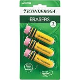 Ticonderoga Pencil Shaped Erasers, Yellow, 3 Count | Ideal for writing, drawing, schoolwork, classrooms and office use