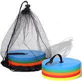 kenaeooe 50 Pack 6 Inch Flat Cones, Non-Skid Spot Markers with Holes, Soccer Cones Field Court Markers Flat Discs for Sports Training, Football Baseball Agility Practice, Multicolor