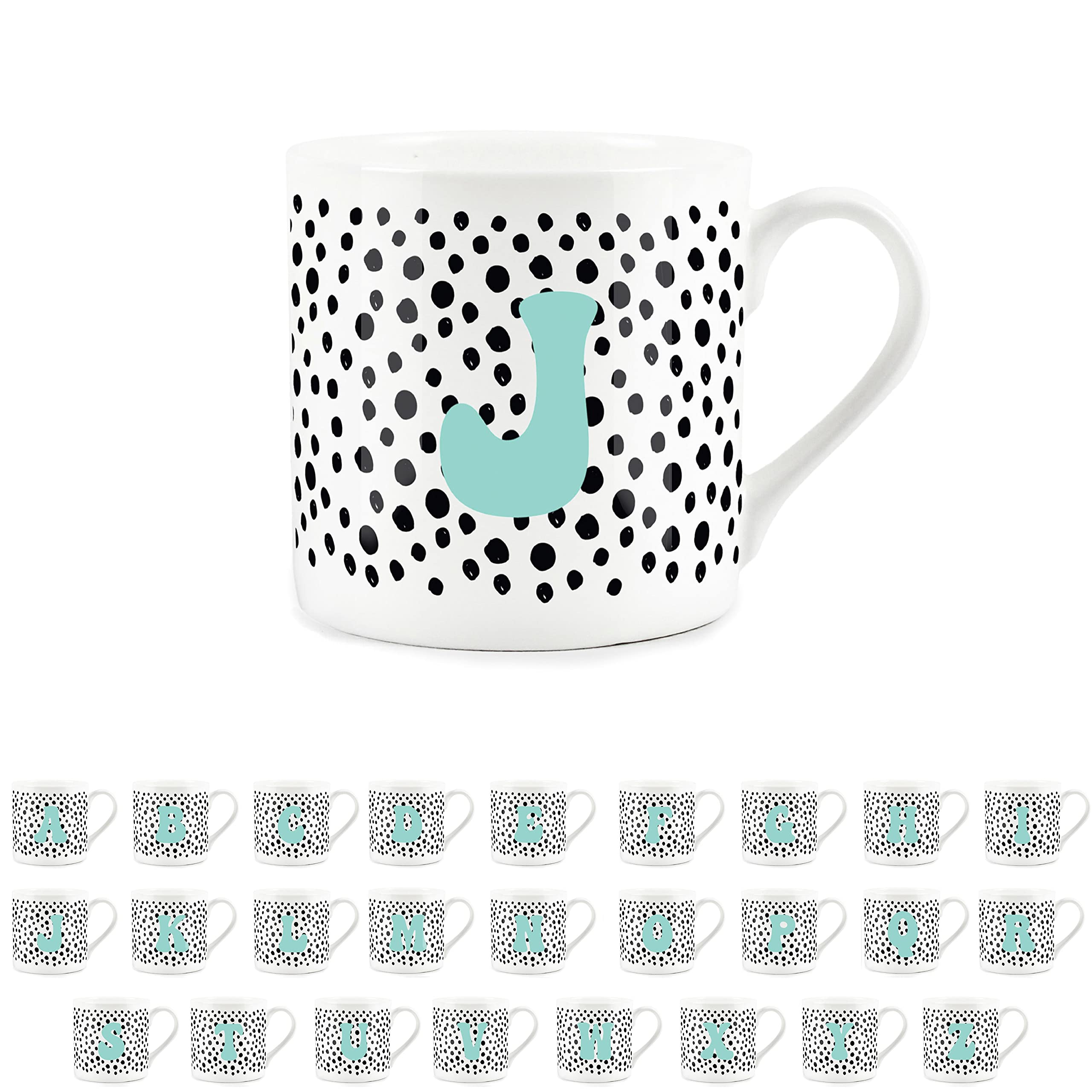 Purely Home Letter Initial Personalised Mugs - Spotty Alphabet Bone China Coffee/Tea Cups (J)