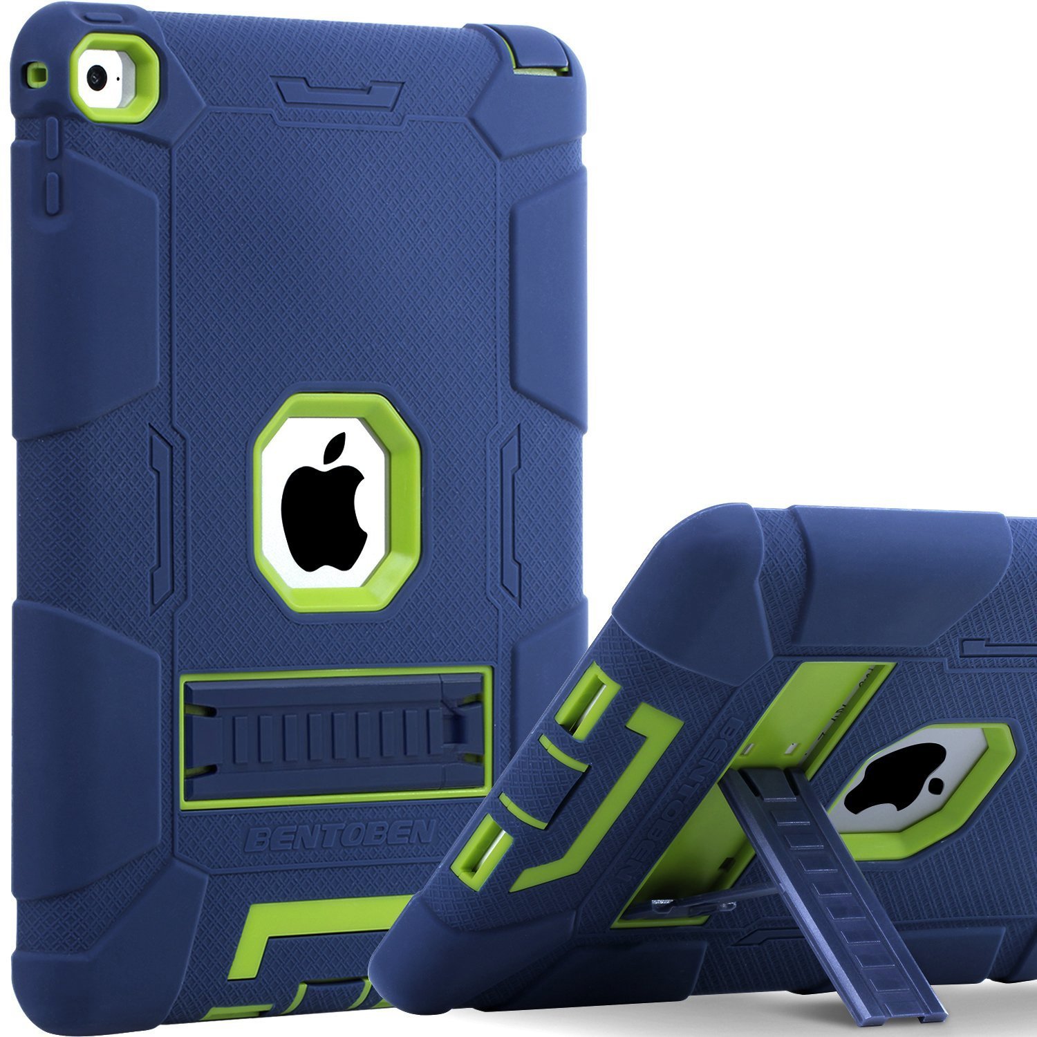 iPad Air 2 Case, BENTOBEN [Hybrid Shockproof Case] with Kickstand Rugged Triple-Layer Shock Resistant Drop Proof Case Cover with Retina Display/iPad 6, Navy Blue/Green