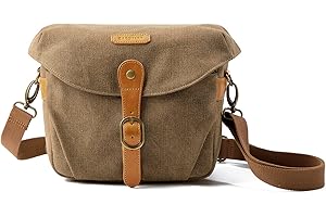 Camera Bag, BAGSMART SLR DSLR Canvas Camera Case, Vintage Padded Camera Shoulder Bag with Rain Cover for Women and Men, Khaki