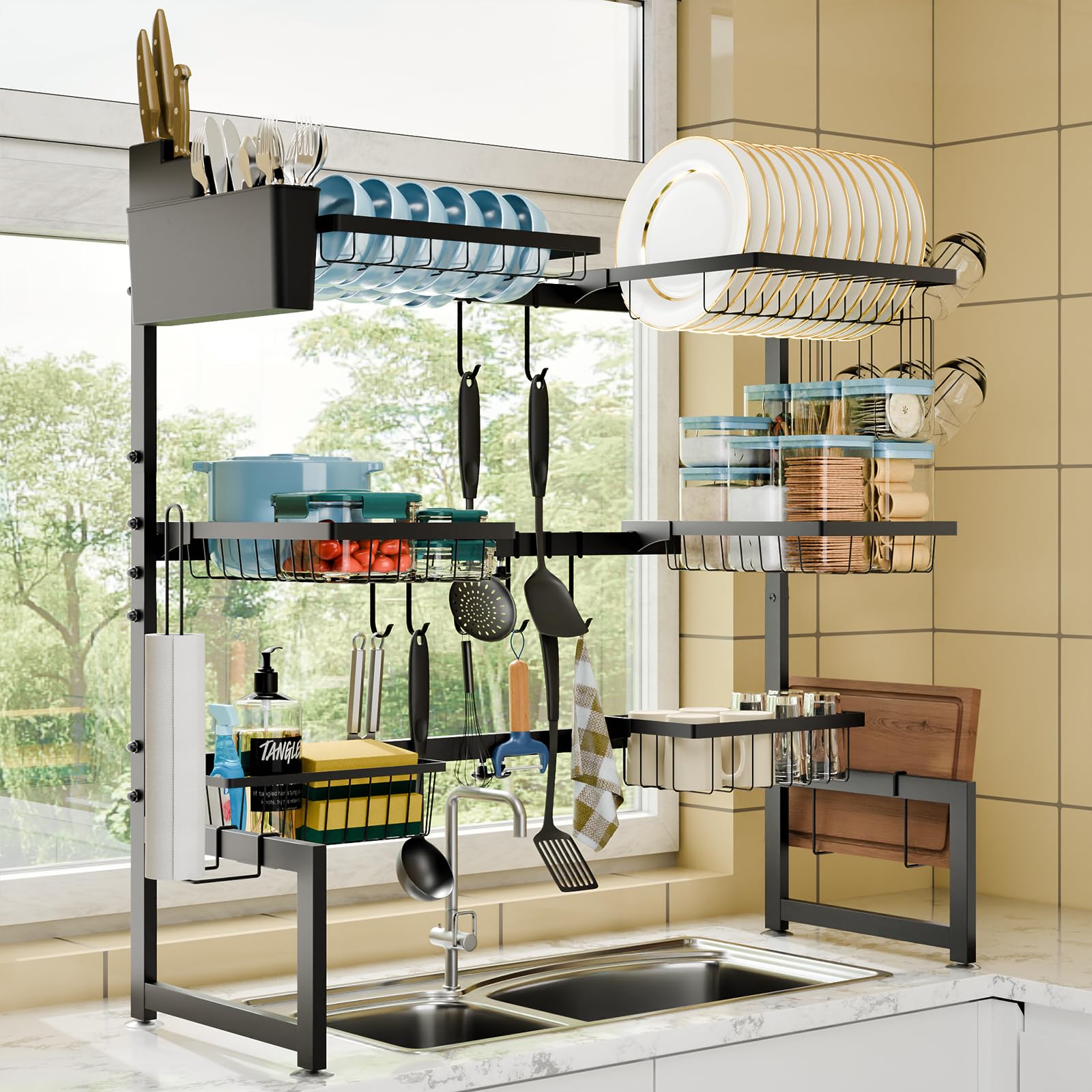 Photo 1 of Fixwal Over The Sink Dish Drying Rack XLarge 3 Tier Dish Drainers Drying Rack 31"-39.5" L x 12" W x 34"-38" H Extendable Large Capacity Sink Rack with 6 Baskets, for Saving Space, Stainless Steel