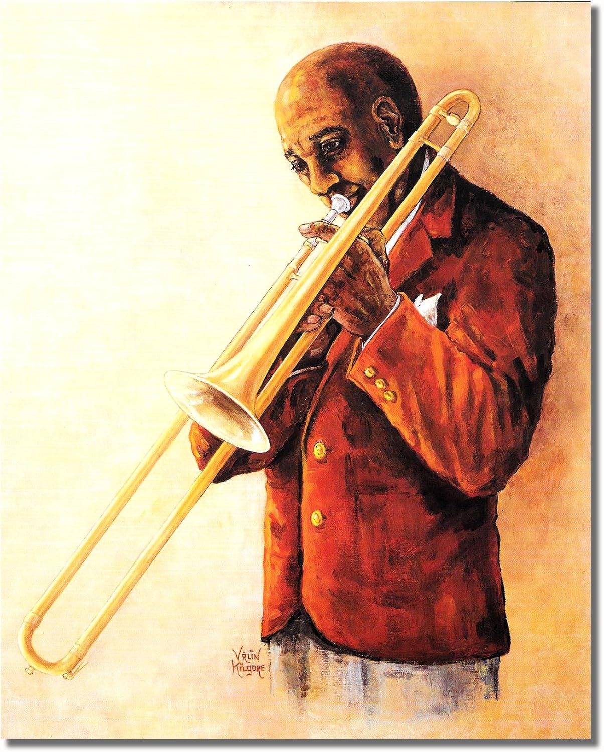 African American Black The Jazz Trombone Player Wall