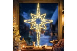 JYOIAT Christmas 45'' Bethlehem Star Lights Decoration - 141LED Outdoor Waterproof Christmas LED North Star Nativity Holy Family Light with Timer for Outdoor Home Party Porch Wall Hanging Light