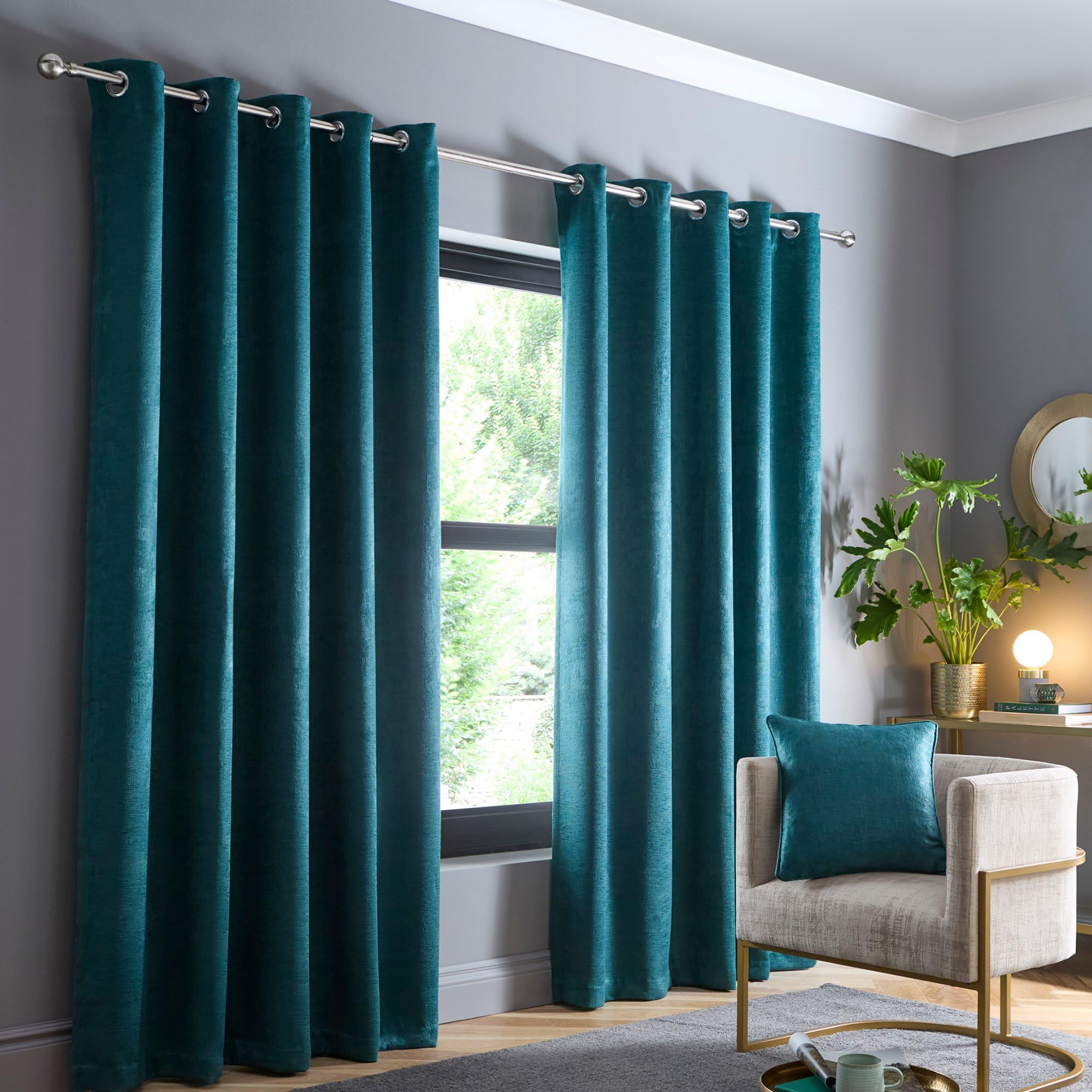 Fusion Forest Green Curtains W66 x L72 (168 x 183cm) - 2x Panels - Eyelet Thermal Curtains for Bedroom/Living Room - Strata Collection