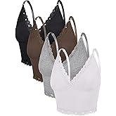 4 Pcs Women's Sleeveless Cami Crop Top Camisole Lace Trim V Neck Spaghetti Strap Tank Tops for Women Girl Ribbed Rave Clothes