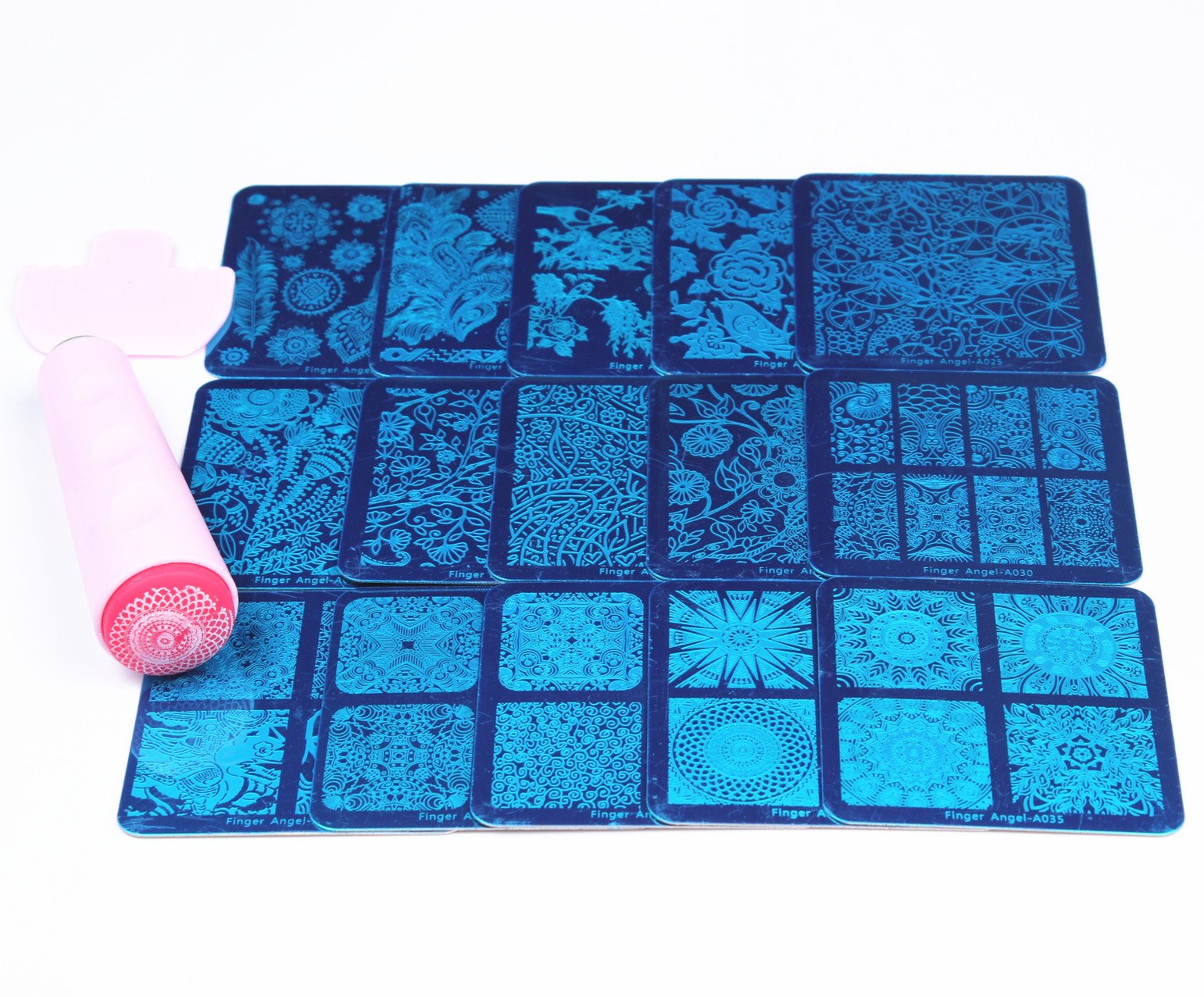 FingerAngel 15Pcs Stamping Nail Art Mix Nail Plates and 1 Pcs Double Side Stamper Scraper Sets Nail Art Stamping Plates Nail Stamp Plate