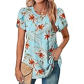 Zeagoo Womens Tops Petal Short Sleeve Summer Casual Dressy Shirts Floral Solid Blouse Pleated Tunics S-XXL