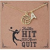 JINYRSOC Volleyball Necklace with Initial for Women Inspirational Sports Jewelry with Card Meaningful Gift for Volleyball Players and Teams