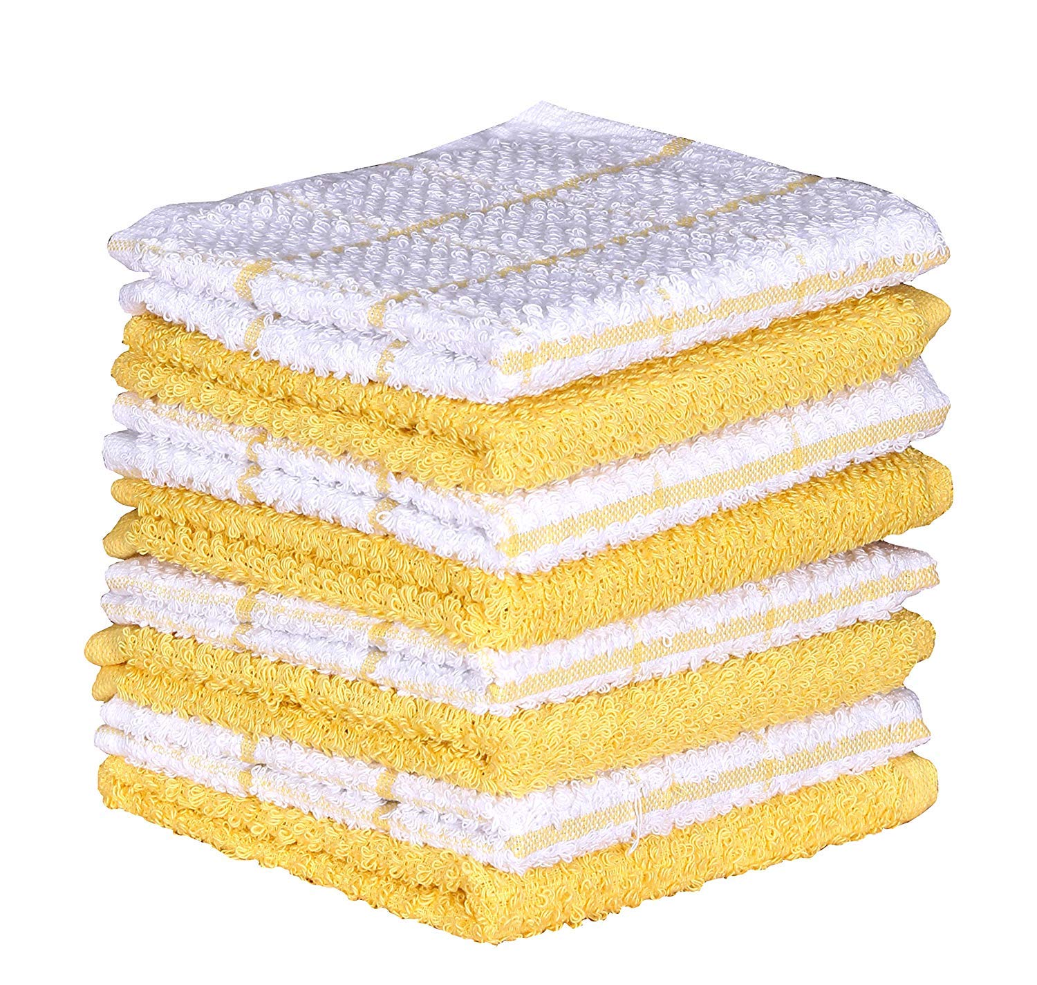 AMOUR INFINI Terry Dish Cloth | Set of 8 | 12 x 12 Cms | Super Soft and Absorbent |100% Cotton Dish Rags | Perfect for Household and Commercial Uses | Yellow Binding Kitchen & Home