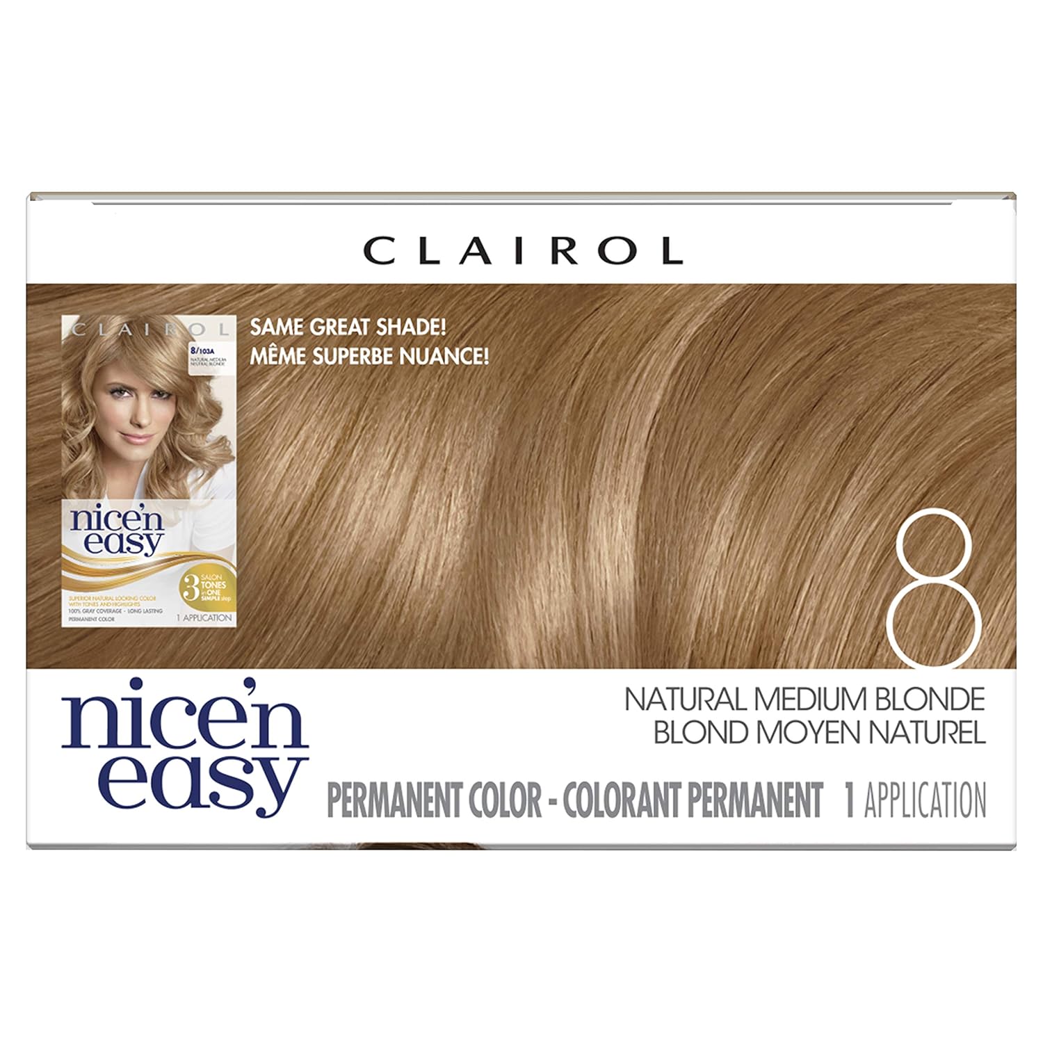 Clairol Nice'n Easy Original Permanent Hair Color, 8 Medium Blonde, 3 Count : Chemical Hair Dyes : Beauty