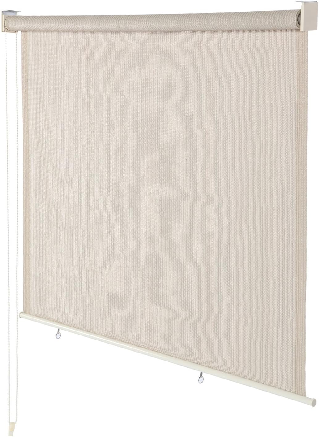 Derstadt Roller Shade Window Blind Roller Sun Shade Roll Up Curtain Sun Blackout Exterior Sunscreen Chain Darkening New, (180gsm HDPE, 95% UV Protection, 6X6ft, Brown red)
