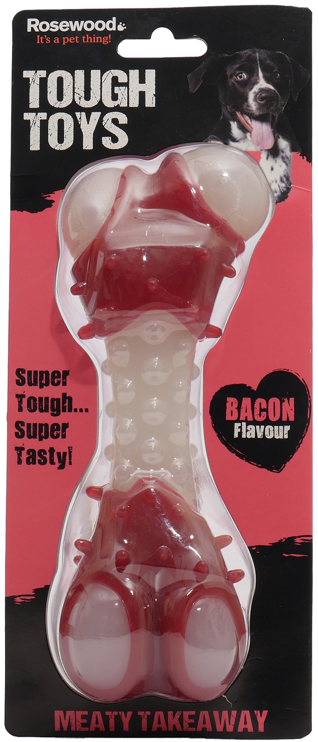 Rosewood Meaty Bacon Takeaway Bone Tough Dog Toy, Large, clear