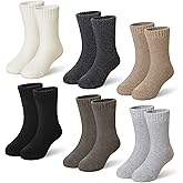 Eyean Kids Merino Wool Socks Boys Girls Thermal Winter Hiking Warm Thick Boot Cozy Toddler Crew Socks 6 Pairs
