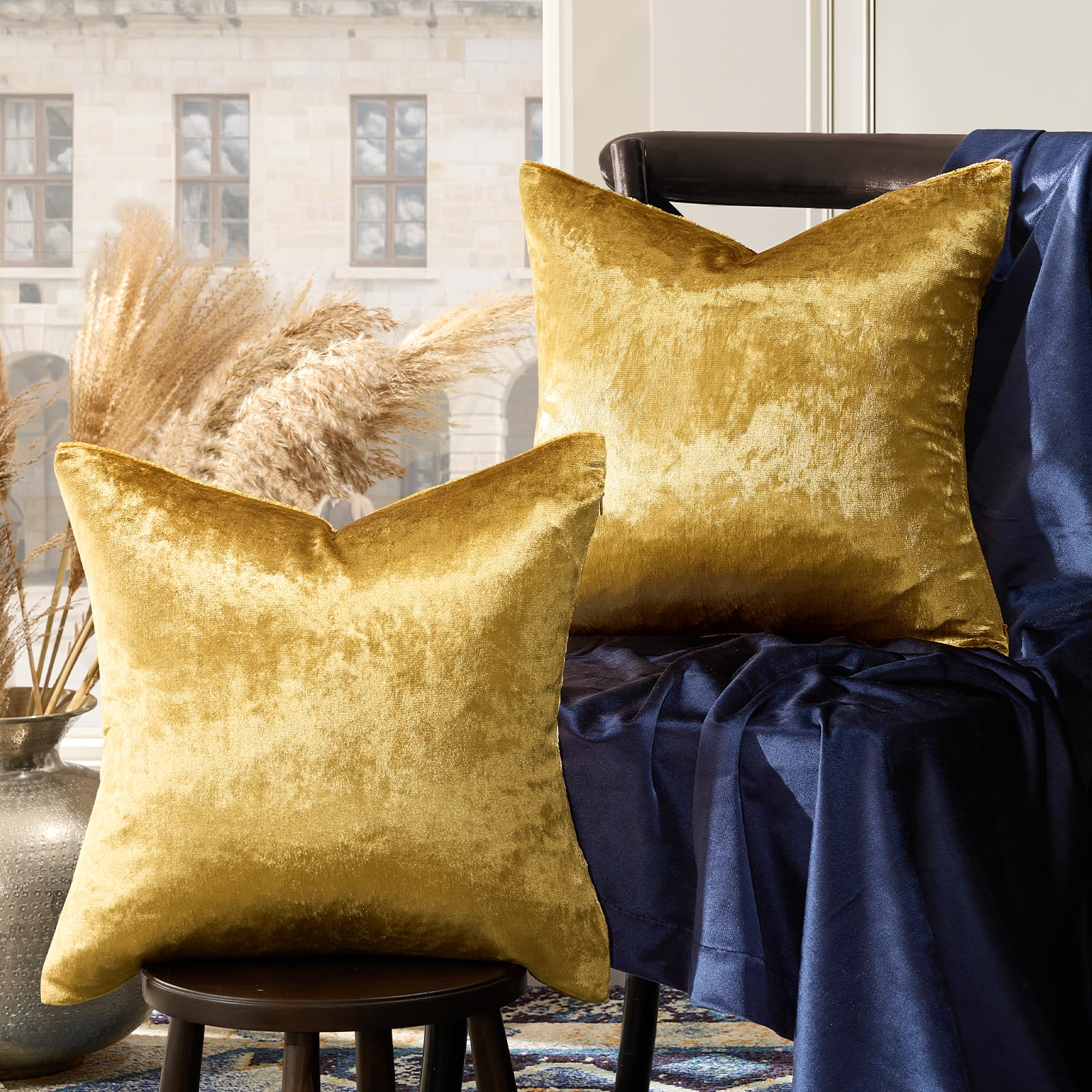 Photo 1 of GIGIZAZA Gold Velvet Pillow Covers 26x26, Pack of 2 Throw Pillows Square Covers Modern Decorative Big Pillows Cases for Living Room Couch Vintage Cushion Covers