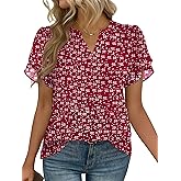 Zeagoo Womens Dressy Casual Shirts Short Sleeve V Neck Work Blouse Business Casual Summer Chiffon Tops