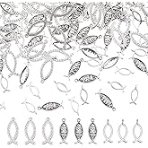 CHGCRAFT 150Pcs Jesu Christian Fish Charms Bulk Antique Silver Tone for Jewelry Making
