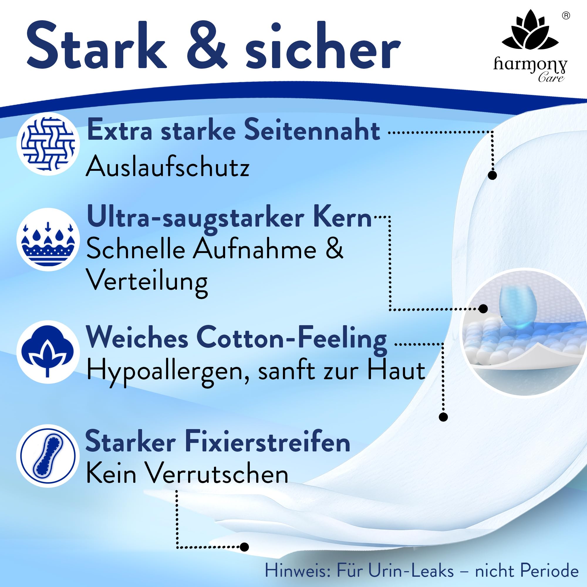 Harmony Care® Lady MAXI Inkontinenzeinlagen für Damen extra stark – saugstarke Inkontinenz Einlagen bei mittlere bis starker Blasenschwäche - auslaufsichere Hygieneeinlagen für die Nacht, 28 Stück 2