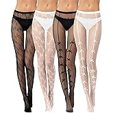 BOARDFEB 4 Pairs Tights Fishnet Stockings Floral Pantyhose Stockings Leggings Lace Tights for Women Girls Halloween