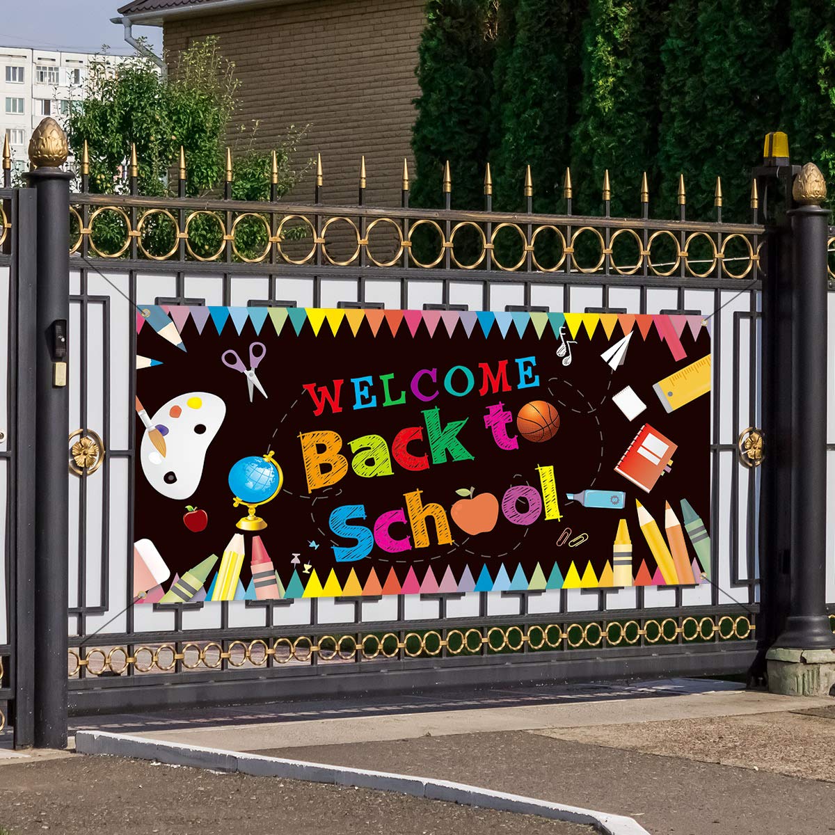 Photo 1 of Welcome Back to School Backdrop Banner Decorations - First Day of School Party Supplies 2025 Classroom Office School Photo Booth Prop Wall Decoration Indoor/Outdoor