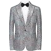 KUDMOL Mens Floral Tuxedo One Button Jacket Peak Lapel Shiny Blazer Dinner Party Wedding Suit Jacket