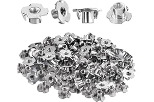 Akamino 100 Pack 1/4"-20 T-nut, 304 Stainless Steel Threaded Insert, 4-Pronged Tee Nut for Wood,Rock Climbing Holds,Cabinetry