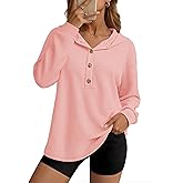 YUCOLEN Womens Waffle Shirt Trendy Cotton Waffle Knit Hoodies Oversized Sweatshirt Casual Waffle Knit Top
