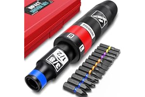 Aiourx 1/2 Inch Drive Manual Impact Driver Set, Reversible Impact Screwdriver Kit, S2 Steel Bits, for Loosen Rusted Fasteners