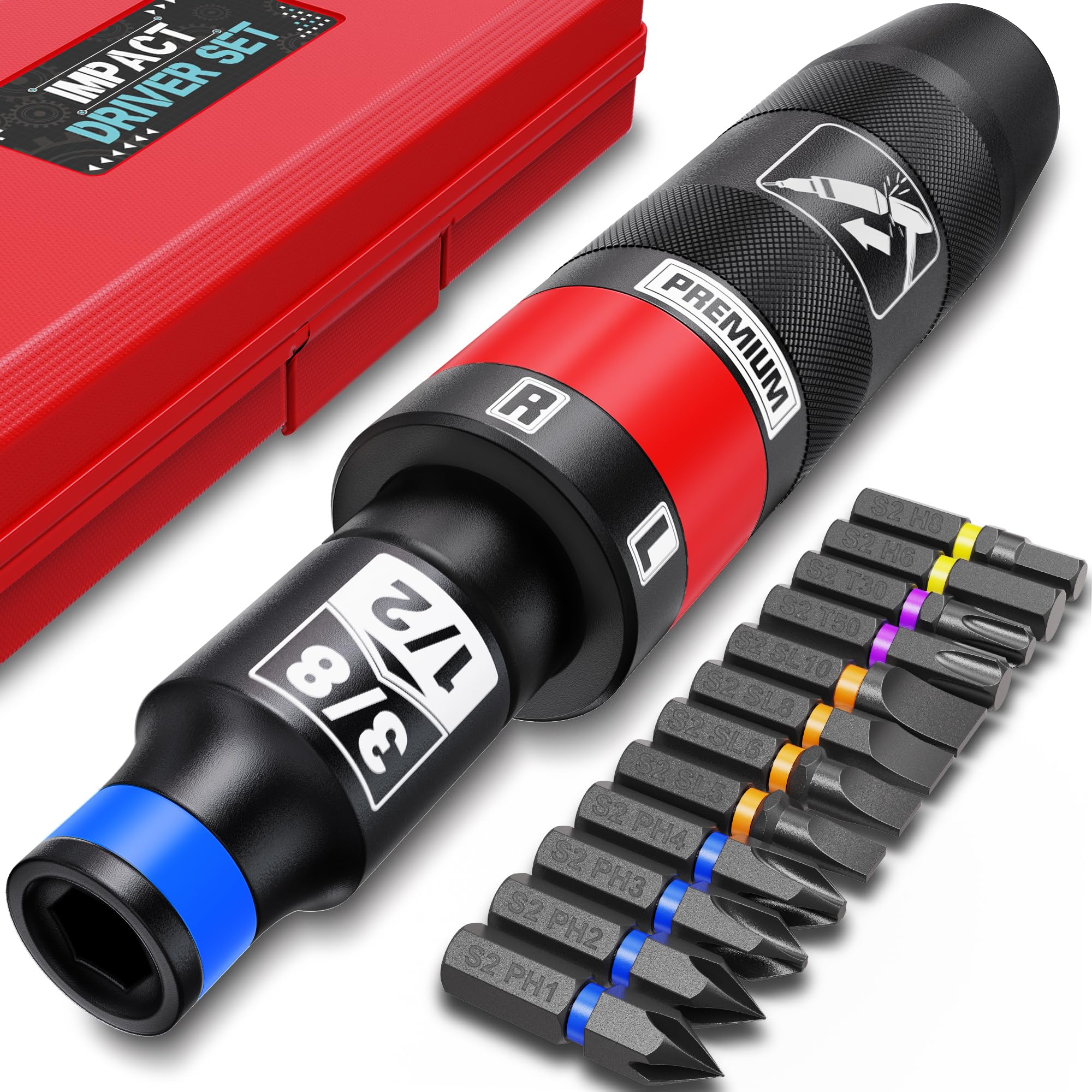 Photo 1 of Aiourx 1/2" Hand Impact Screwdriver Set, 13 PCS Manual Reversible Impact Driver Kit, S2 Steel Bits Repair Tool, Disengage Rusted Fasteners or Frozen Bolts