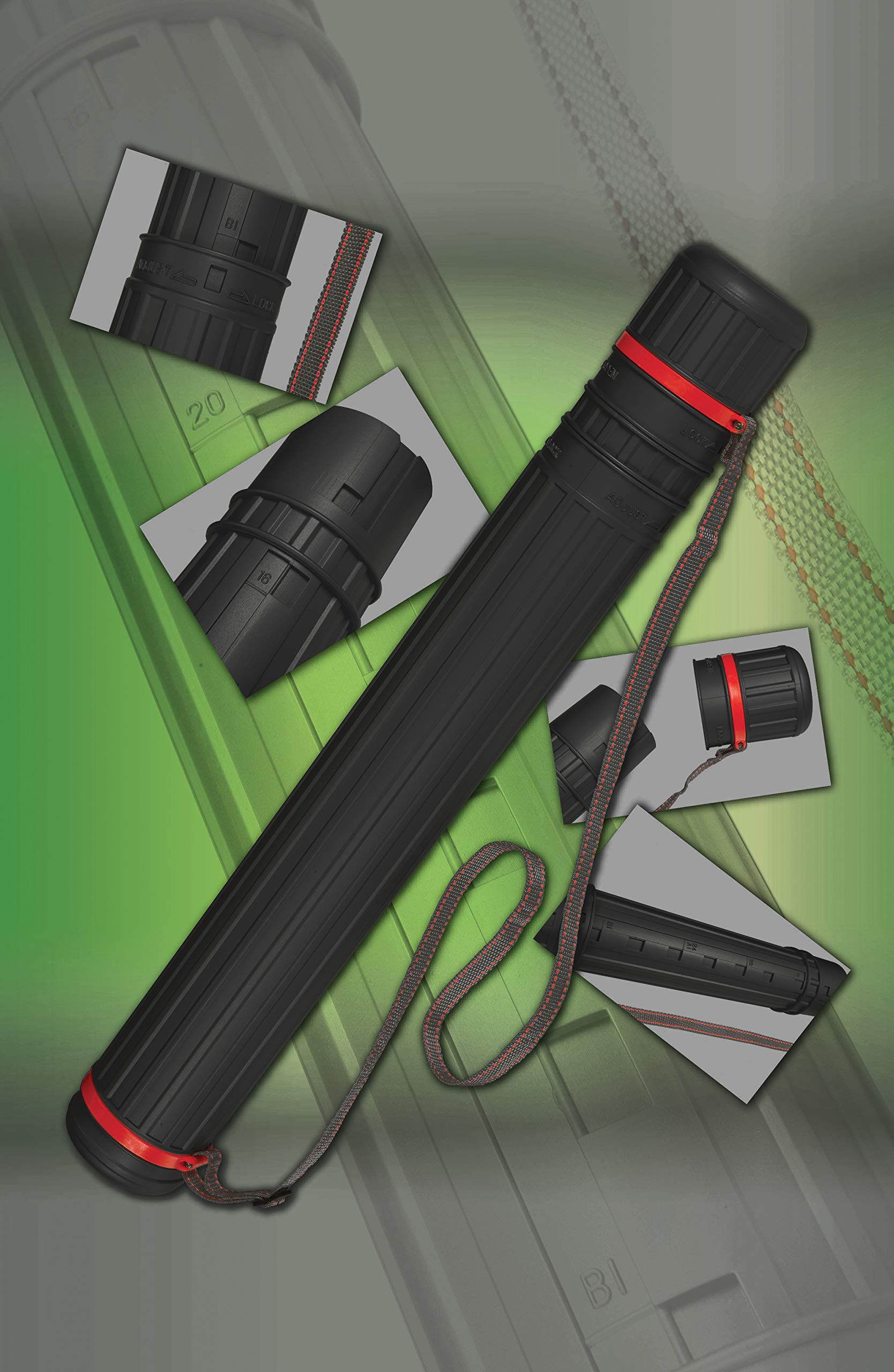 Alevar Extendable Drawing Tube from 60 cm to 100 cm, Adjustable Shoulder Strap and Locking System to Rotate on The Length, Diameter 8.5 cm, Black, Pack of 1